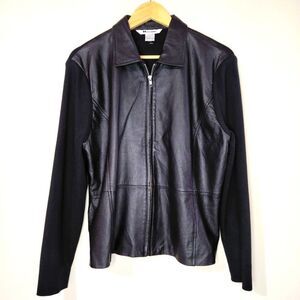 Peter Nygard Black Large Leather Jacket With Fabric Sleeves Back
